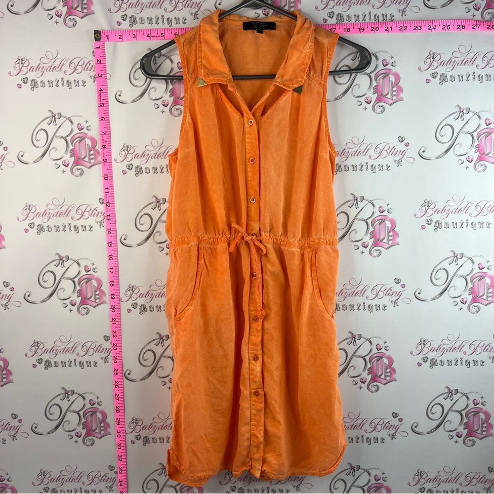 Jessica Simpson dress Sleeveless Button-Front Orange Drawstring Midi Dress